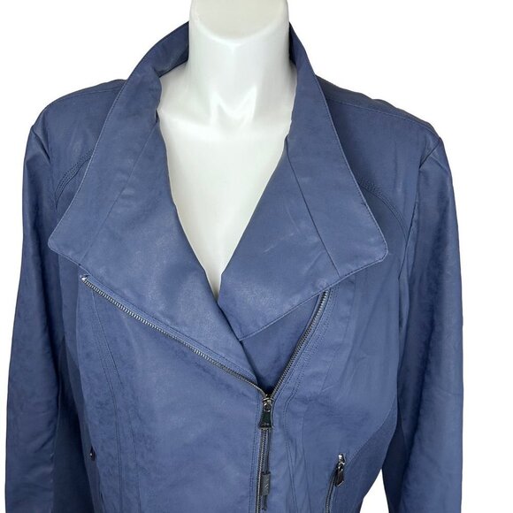 MARC NEW YORK ANDREW MARC FAUX LEATHER NAVY BLUE MOTO JACKET - 3X - Picture 3 of 6